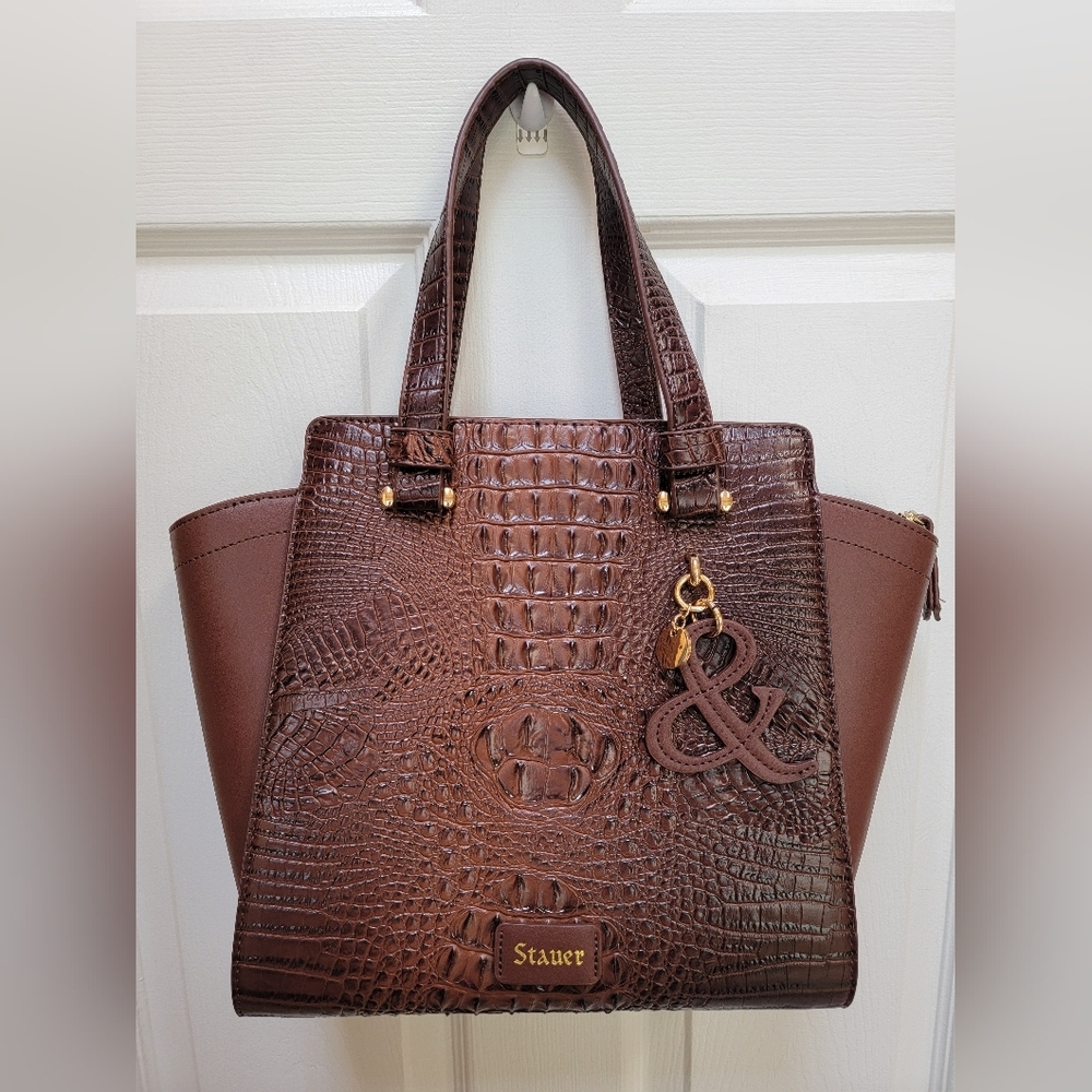 Stauer Brown Croc-Embossed Women's Shoulder Bag